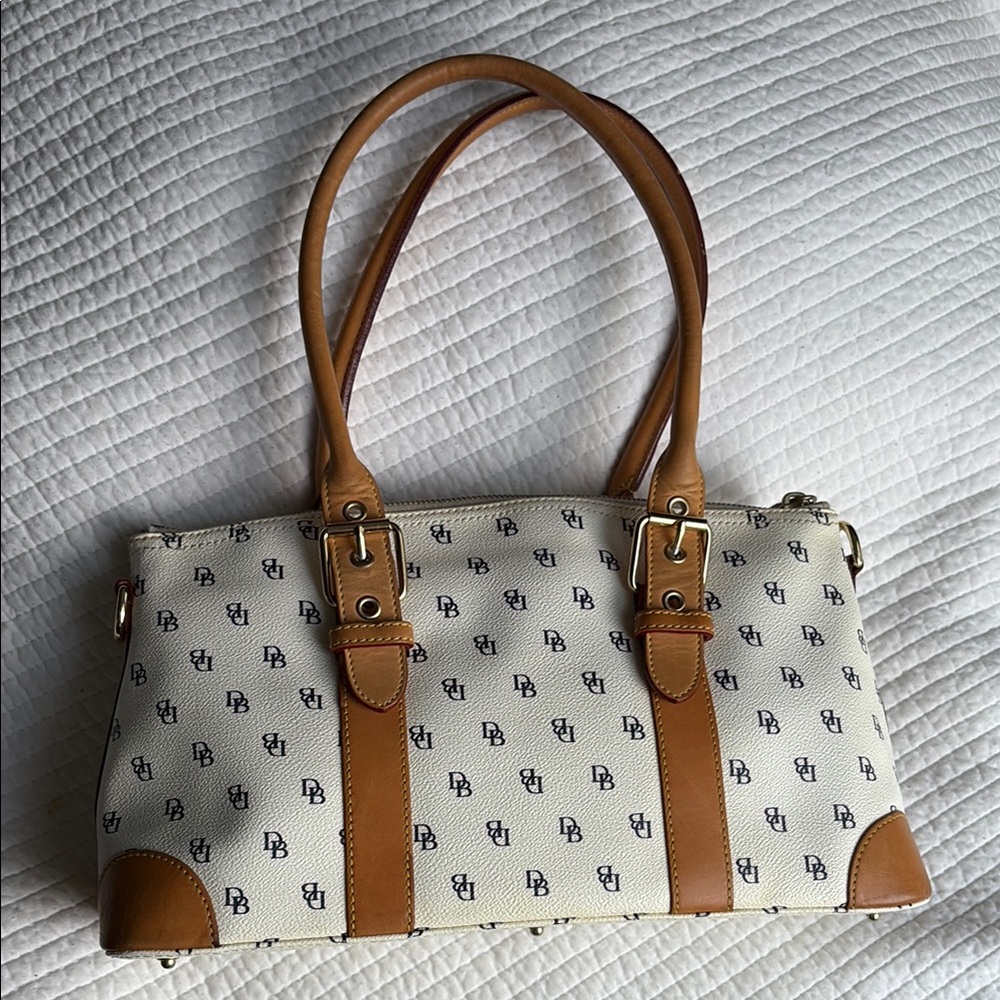 Dooney & Bourke Cream and Tan Monogram Shoulder Bag
